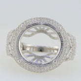 Sterling Silver Semi Mount Ring Setting with Double Halo design for Round 15x15mm White Topaz gemstone