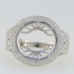 Sterling Silver Semi Mount Ring Setting with Double Halo design for Round 15x15mm White Topaz gemstone