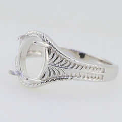 Sterling Silver Semi Mount Ring Setting with Art Nouveau design for 10x8mm Oval cabochon gemstones.