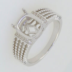 Sterling Silver Semi Mount Ring Setting with Cushion 10x8mm, ideal for custom gemstone placement.