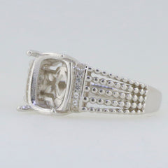 Sterling Silver Semi Mount Ring Setting with White Topaz accents, designed for a 10x8mm cushion gemstone.