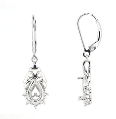 Sterling silver semi mount earrings setting with white topaz, dangle leverback design, made to order.