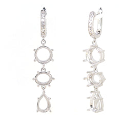 Sterling silver semi mount earrings setting with round, oval, and pear shape dangle designs, French clip closure.