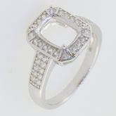 Sterling Silver Semi Mount Halo Ring Setting with White Topaz, Cushion 9x7mm, elegant design, ready for custom gemstone.