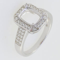 Sterling Silver Semi Mount Halo Ring Setting with White Topaz, Cushion 9x7mm, elegant design, ready for custom gemstone.