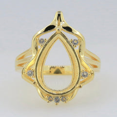 Sterling Silver Semi Mount Ring Setting with White Topaz Accent, Pear Shape, Customizable Sizes, Made to Order