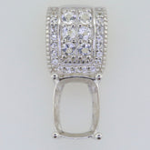 Sterling Silver Semi Mount Pendant Setting with White Topaz, 9x7mm size for custom gemstone placement.