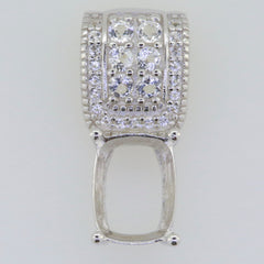 Sterling Silver Semi Mount Pendant Setting with White Topaz, 9x7mm size for custom gemstone placement.