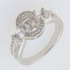 Sterling Silver Semi Mount Ring Setting for 7x7mm Pearl and 3 White Topaz Stones, elegant design, custom size available.
