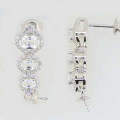 Sterling Silver Semi Mount Earrings Setting with White Topaz, designed for 8x8mm round gemstones, made to order.