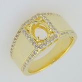 Men's yellow gold semi mount ring setting with D color Moissanite accents for custom stone placement.