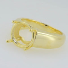 Men's yellow gold semi mount ring setting with 11x11mm round gemstone holder for custom designs.