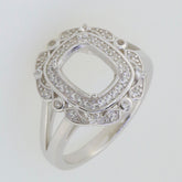 Sterling silver semi mount cushion ring setting with white topaz accents, customizable for various sizes.