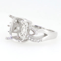 Sterling Silver semi mount ring setting with cushion stone base and white topaz accent stones, crafted for gemstone customization.