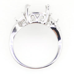 Sterling silver semi mount ring setting for cushion and triangle stones with intricate design, ready for customization.