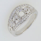 Sterling silver semi mount ring setting featuring round moissanite stones, elegantly designed for engagement.