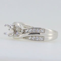 Sterling silver semi mount ring setting with white topaz accents for 5x5mm and 4x4mm round stones.