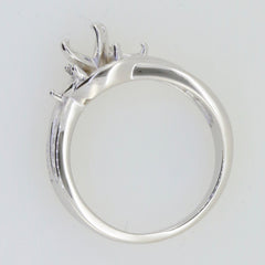 Sterling silver semi mount ring setting view from side with prongs for gemstones, designed for round 5x5mm stones.