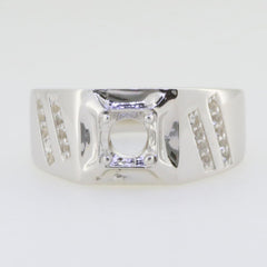 Men's sterling silver semi mount ring setting featuring round 5x5mm moissanite side stones in a sleek design.