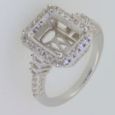 Sterling Silver Semi Mount Ring Setting with White Topaz, featuring an elegant halo design, ideal for custom gemstones.