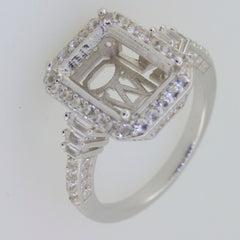 Sterling Silver Semi Mount Ring Setting with White Topaz, featuring an elegant halo design, ideal for custom gemstones.
