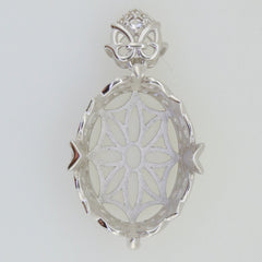 Sterling Silver Vintage Style Semi Mount Pendant Setting for Moissanite, Oval 25x17mm with intricate design.
