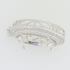 Sterling silver semi mount pendant setting with double halo and white topaz, designed for custom gemstone placement.