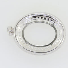 Sterling Silver semi mount pendant setting oval 16x12mm with double halo design, ideal for White Topaz gemstones.