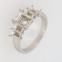 Sterling silver semi mount ring setting for emerald stones in octagonal shapes, customizable size, handcrafted design.