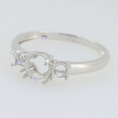 Sterling silver semi mount ring setting with three stone placeholders, perfect for custom gemstone selection.