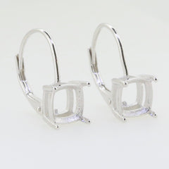 Custom sterling silver semi mount earrings setting with cushion dangle leverback for gemstones.