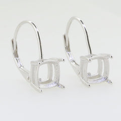 Sterling silver semi mount earrings setting with cushion dangle leverback style for custom gemstones.