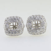 Sterling Silver Semi Mount Earrings Setting with Double Halo for Cushion Cut 7x7mm, featuring White Topaz gemstones.