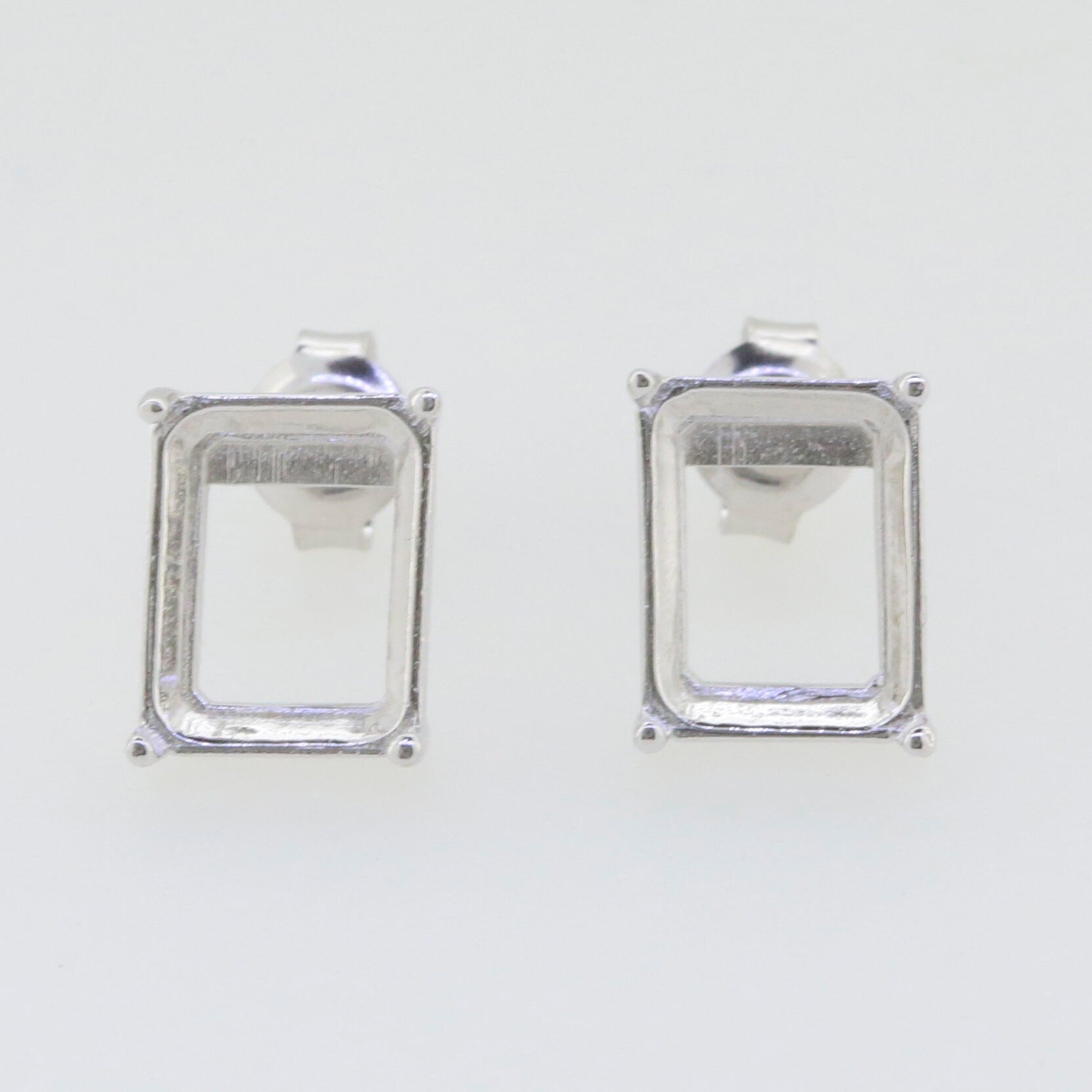 Sterling Silver Semi Mount Earrings Setting for 10x8mm Emerald Studs, custom made to order, two-week preparation time.