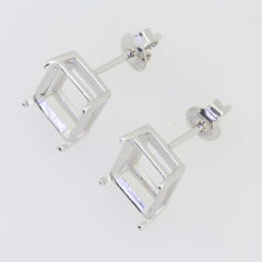 Sterling silver semi mount earrings setting for emerald OCT 10x8mm studs, made to order with customizable sizes.
