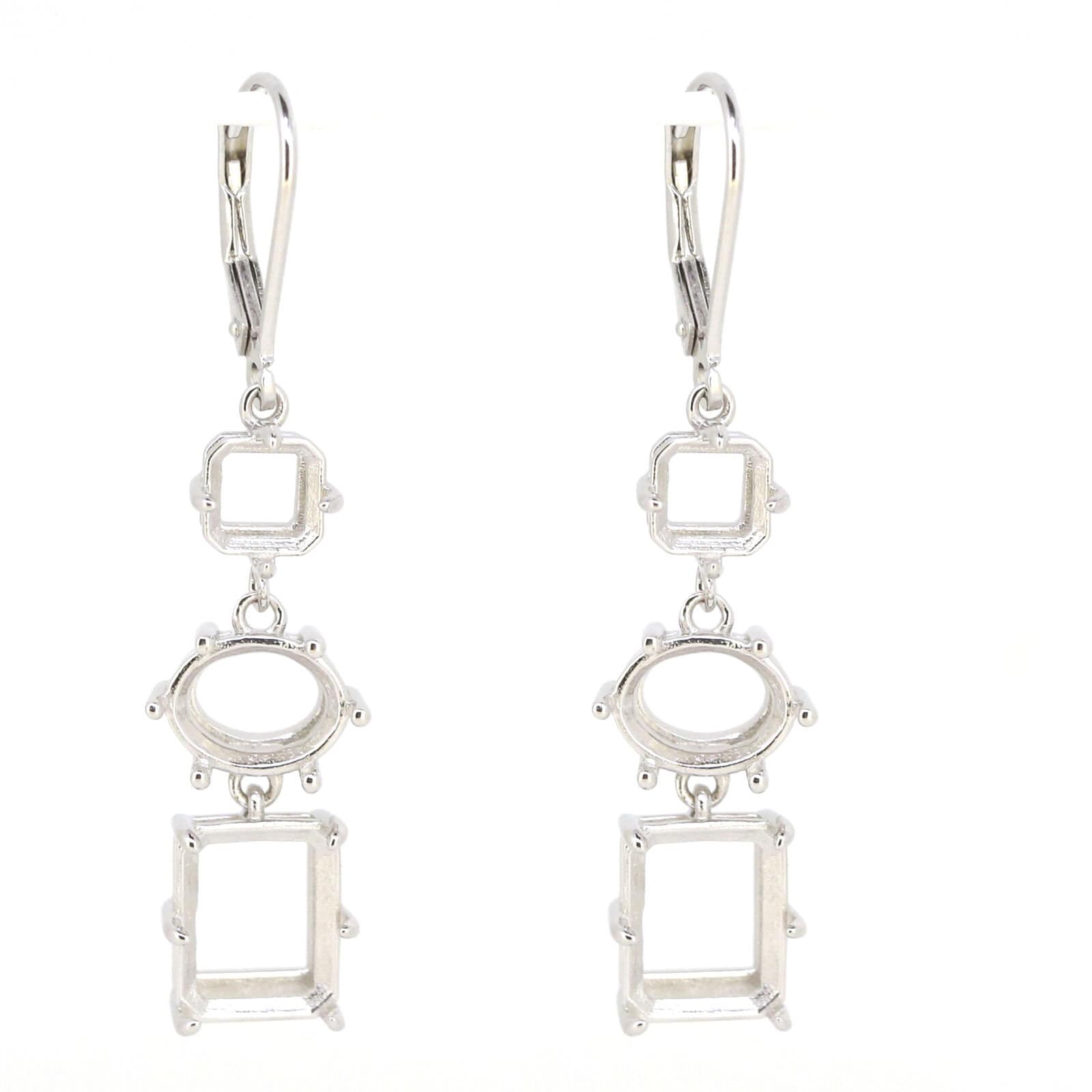 Sterling silver semi mount dangle earrings setting with spaces for multiple gemstone sizes.