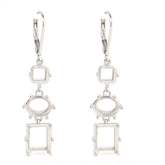 Sterling silver semi mount dangle earrings setting with spaces for multiple gemstone sizes.