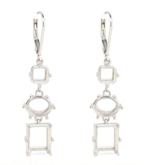 Sterling silver semi mount dangle earrings setting with spaces for multiple gemstone sizes.