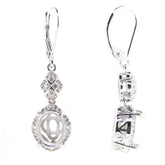 Sterling Silver Semi Mount Earrings with White Topaz, Oval Dangle Leverback Setting, custom made to order