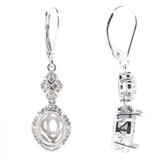 Sterling Silver Semi Mount Earrings with White Topaz, Oval Dangle Leverback Setting, custom made to order