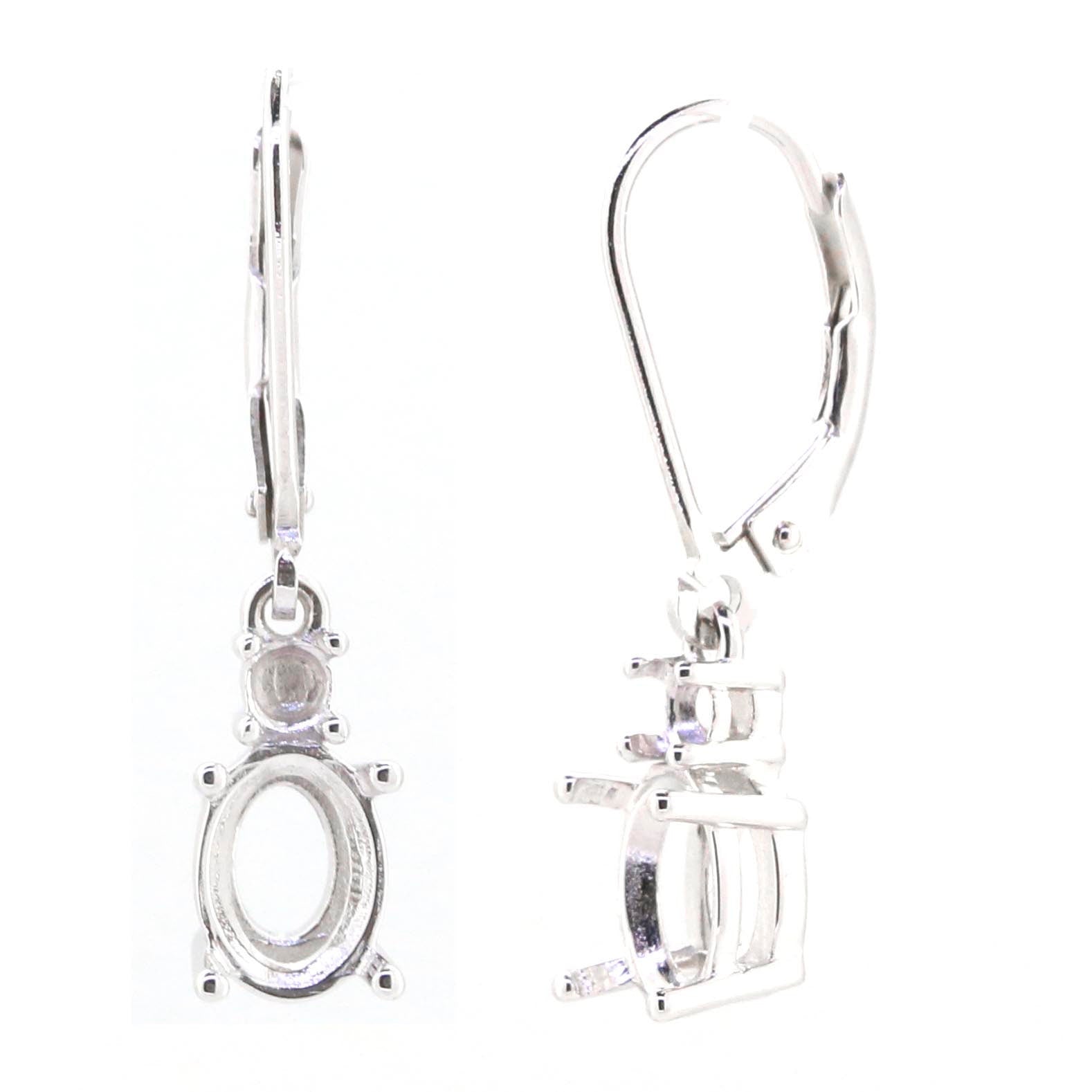 Sterling Silver Semi Mount Earrings Setting with Oval and Round gem placeholders for customizable designs.