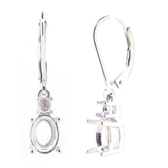 Sterling Silver Semi Mount Earrings Setting with Oval and Round gem placeholders for customizable designs.