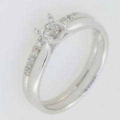 Sterling silver semi mount ring setting with round 5x5mm center, simple solitaire design for engagement ring.