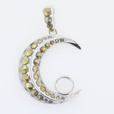 Sterling silver semi mount pendant setting in half moon shape with marcasite gemstones, 5x5mm round space.