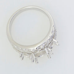 Sterling Silver Semi Mount Ring Setting, oval design for three stones, with White Topaz accents, ready for custom order.