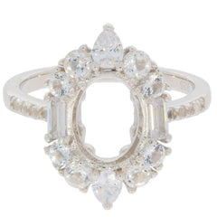 Sterling silver semi mount ring setting with white topaz halo for 10x8mm gem, customizable and made to order.