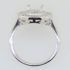 Sterling Silver Semi Mount Ring Setting with Triple Halo for Cushion Cut 6x6mm gemstone, featuring White Topaz accents.