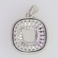 Sterling Silver Semi Mount Pendant Setting with cushion shape for 6x6mm gemstone, featuring a triple halo design.