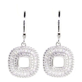 Sterling Silver Semi Mount Earrings Setting with Cushion White Topaz, Dangle Leverback, Triple Halo design.