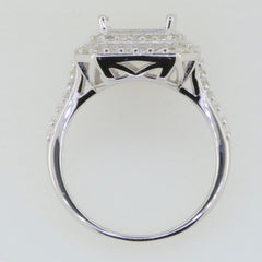 Sterling silver semi mount ring setting featuring double halo design with White Topaz accents.